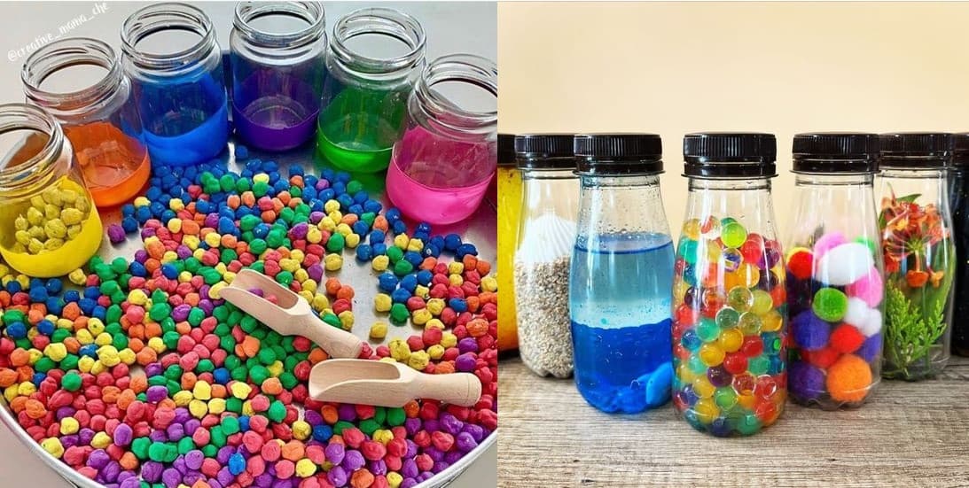 Color Sorting Chickpea Sensory Bin