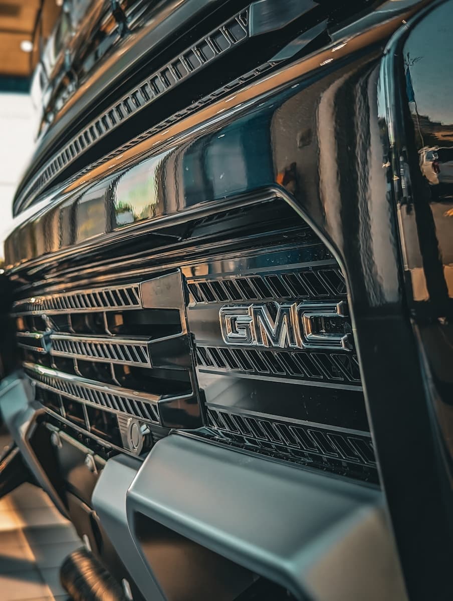 a close up of the grille of a truck