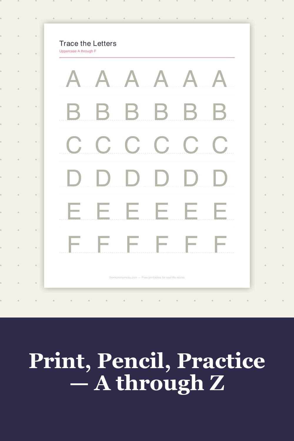 Free Alphabet Tracing Worksheets (A to Z, Uppercase + Lowercase Preview) — mockup of the printable