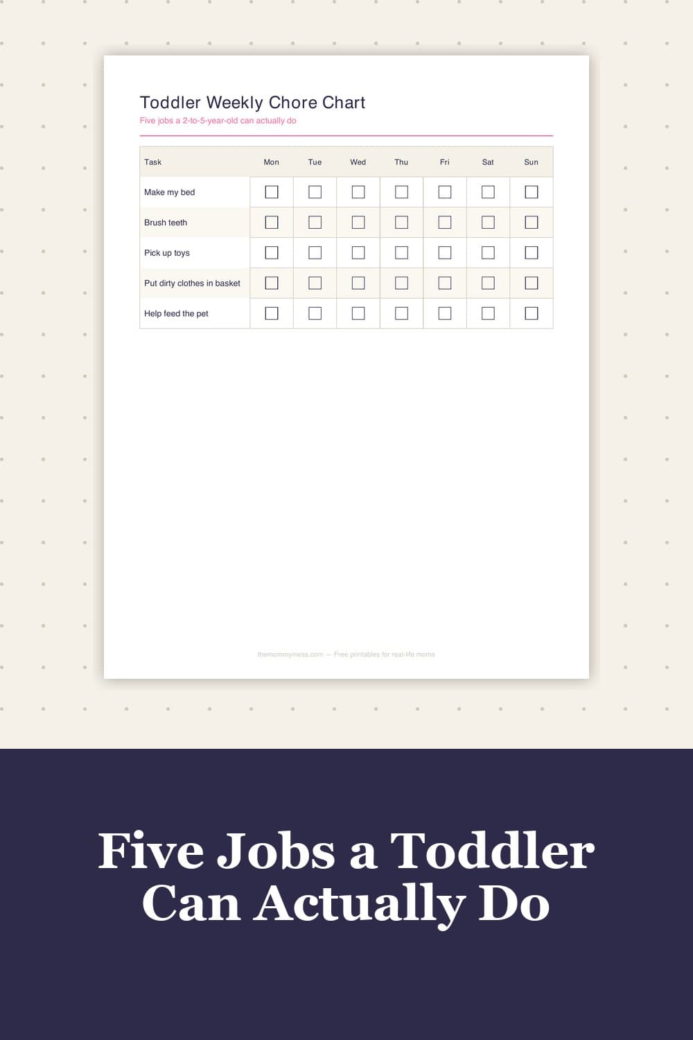 Toddler Chore Chart Printable (Free 5-Page Pack for Ages 2 to 5) — mockup of the printable