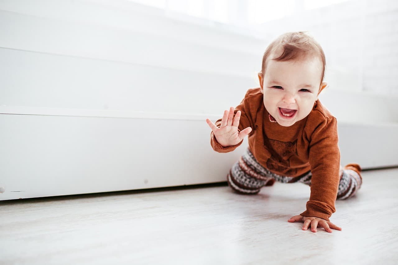 baby, crawling, happy