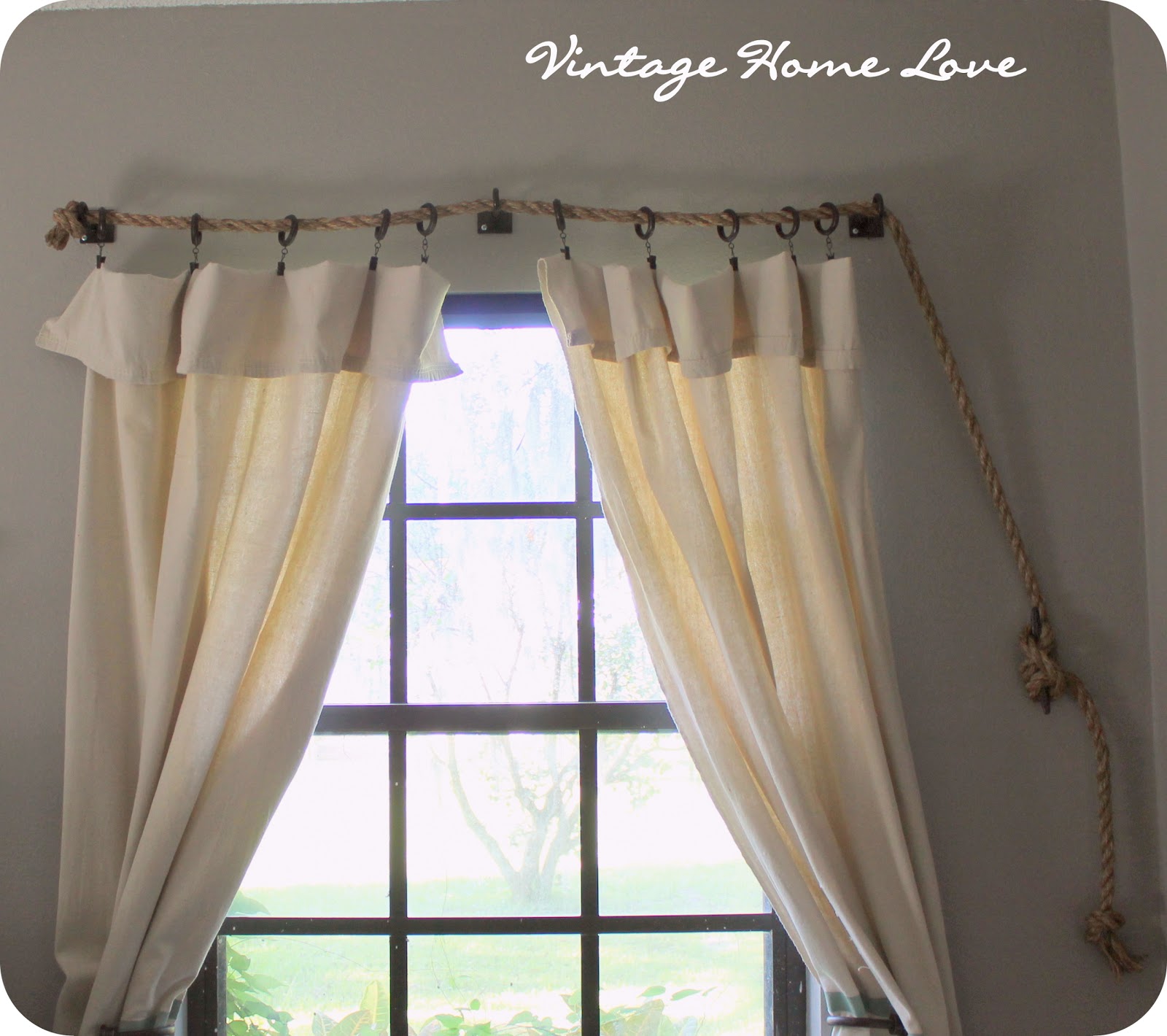 DIY curtain rope curtain rod vintagehomelove