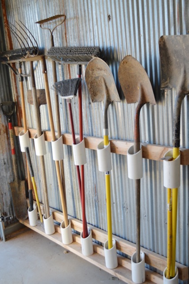 Garage Organization Ideas PVC shovels