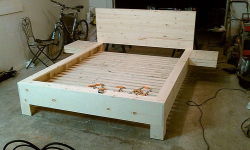 diy bed frame platfrm bed with floating nightstands instructable