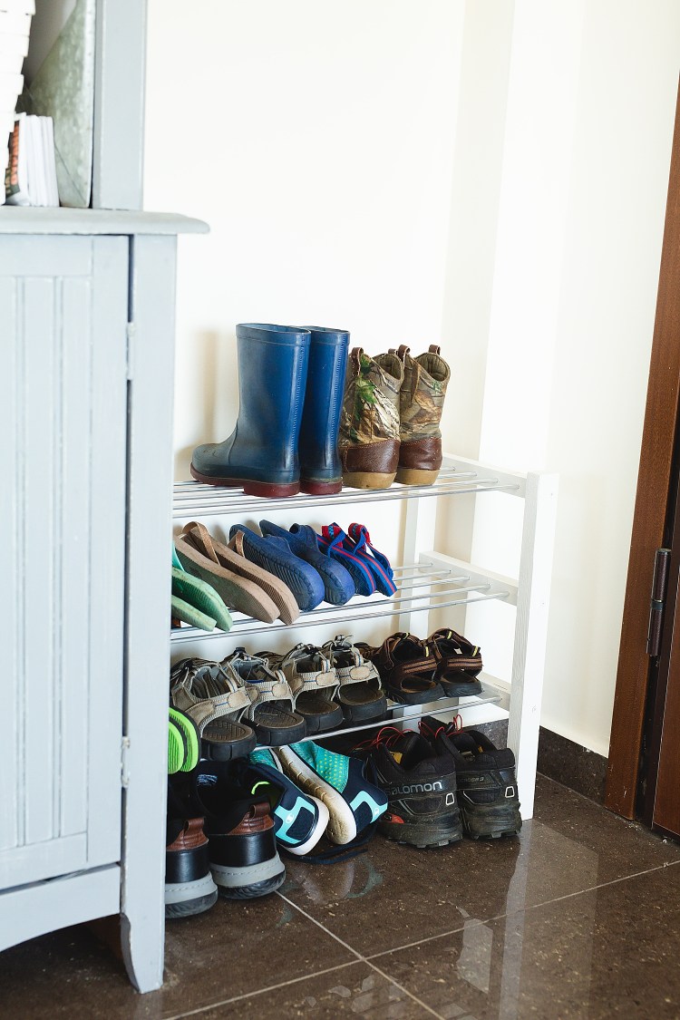 diy shoe rack wood and metal rod shoe rack for small spaces