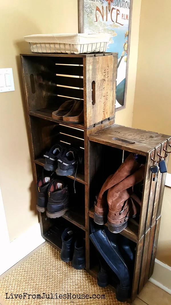 diy shoe rack wooden crate wheel rack livefromjulieshouse