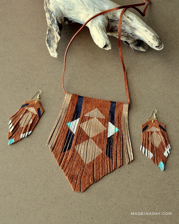 DIY Tribal Suede Fringe Leather Necklace madeinaday.com