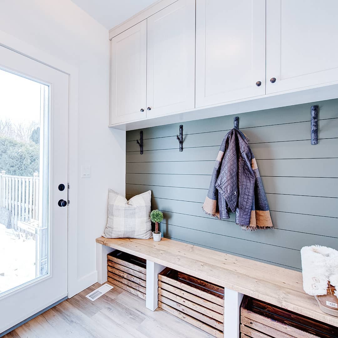 mudroom ideas shiplap wall to wall mudrom overhead cabinets CCt8 cuHEkH