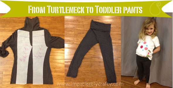 repurposed clothe jersey turtleneck into comfy toddler yoga pants impatientlycrafty