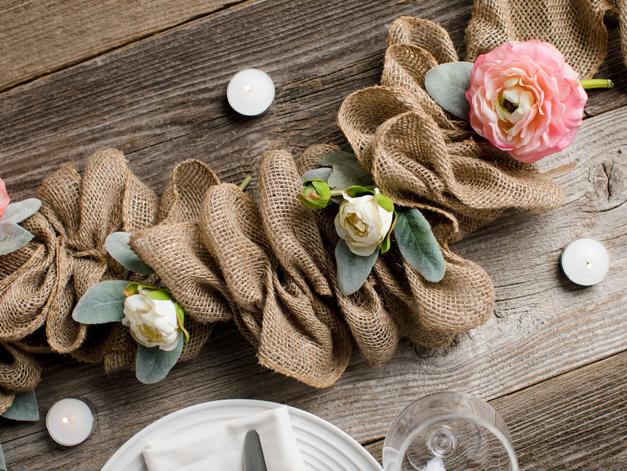 rustiic wedding burlap flower table runner or garland fun365.orientaltrading