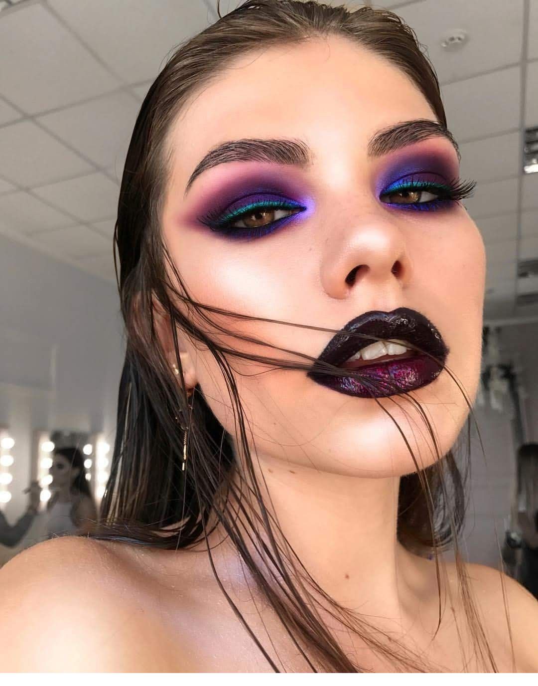 Dark purple heavy makeup