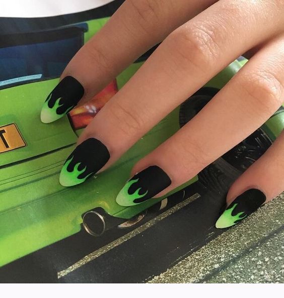Green and black nails