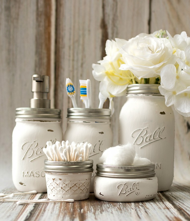 Mason jar organizer bathroom storage accessories masonjarcraftslove