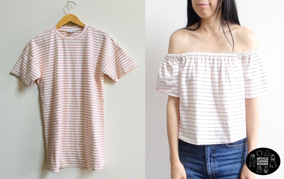 diy off the shoulder t shirt before and after