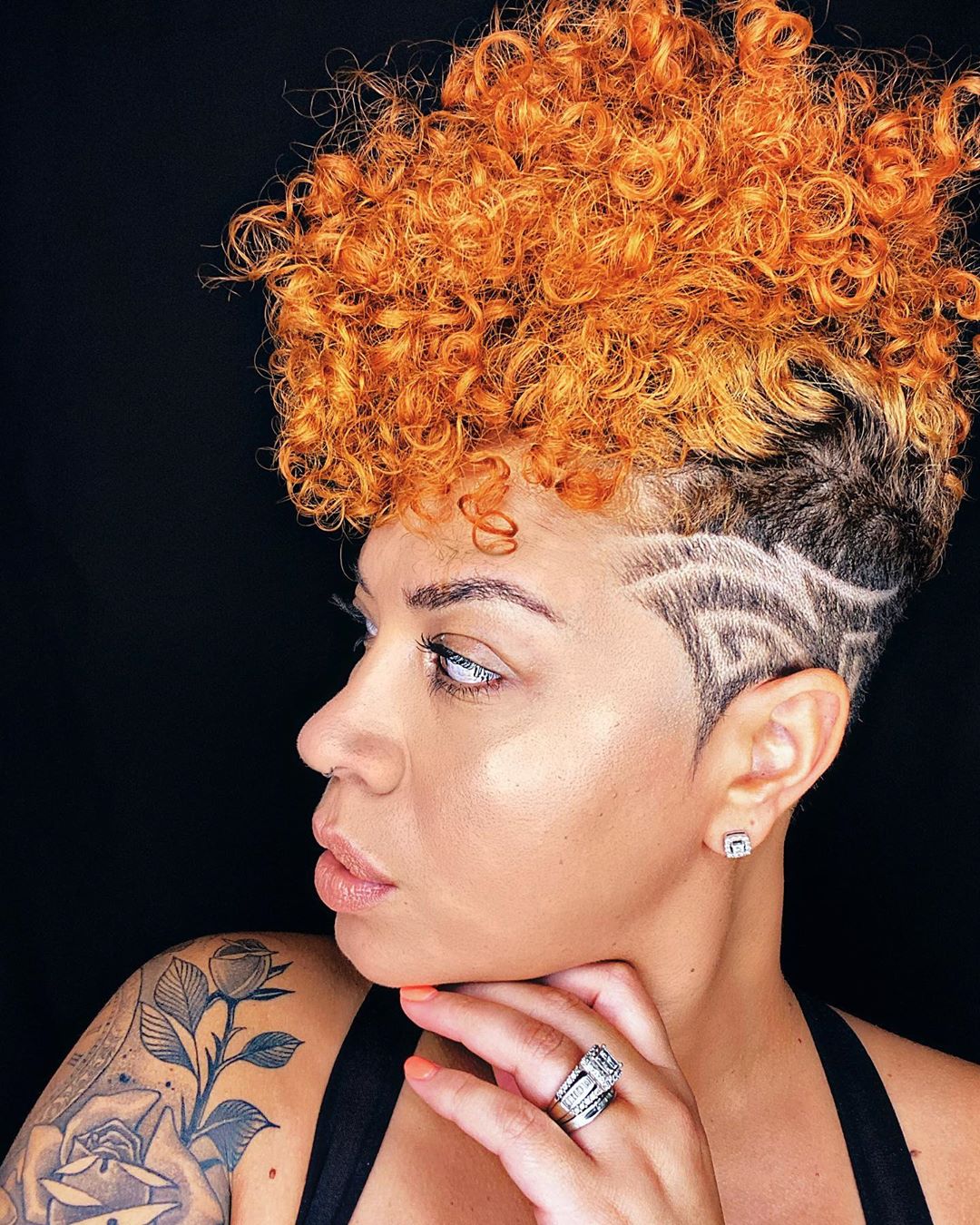 orange hair curly orange pompadour with black side cut CEPBDhPp8fA