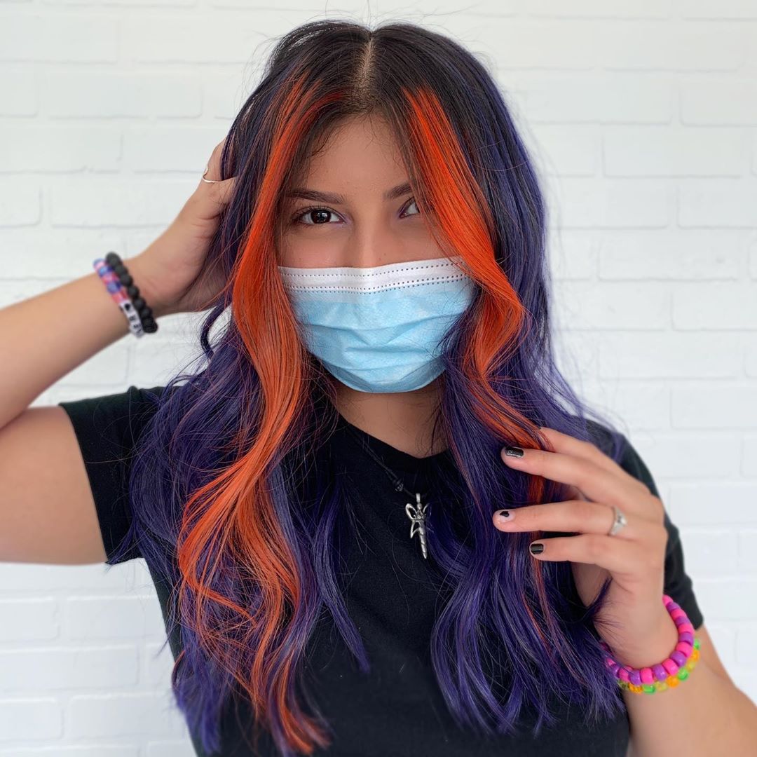 orange hair purple with orange streaks