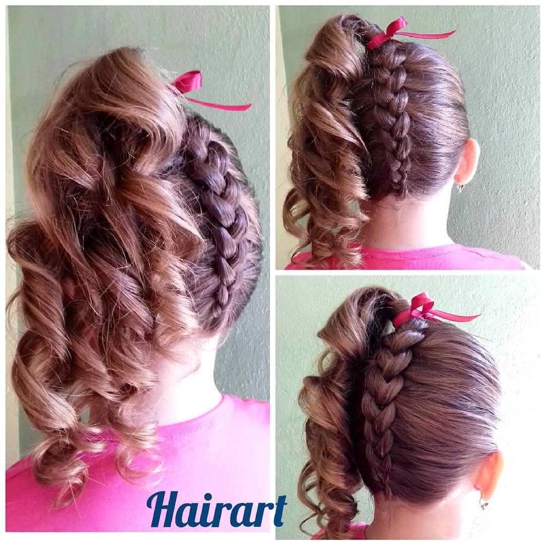 ponytail upsie down braid with curled top pony CDbfuNlJcF7