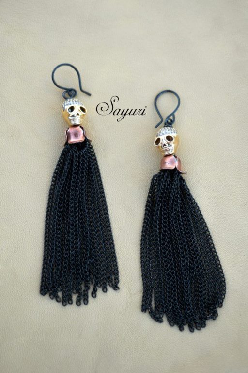 halloween jewelry skull chain tassel earrings jewelsofsayuri