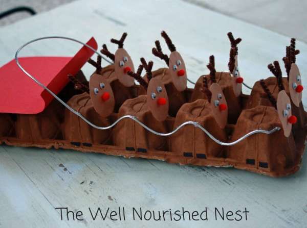 funcraftskids reindeer sleigh made egg cartons