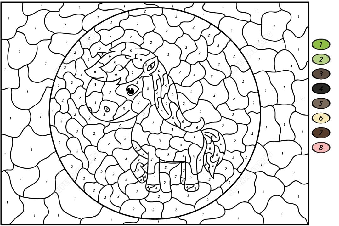 Horse Color by Number coloring page