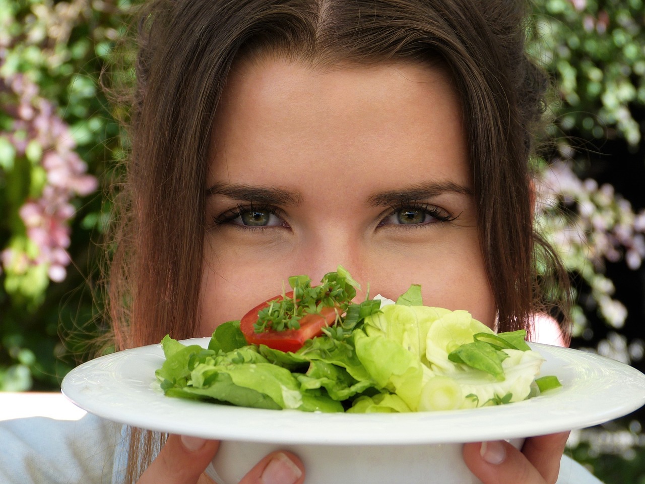 salad, plate, girl