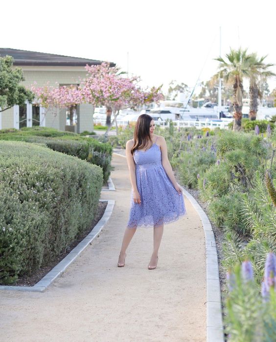 Baby Blue Empire Midi Dress WIth Floral Lace Skirt