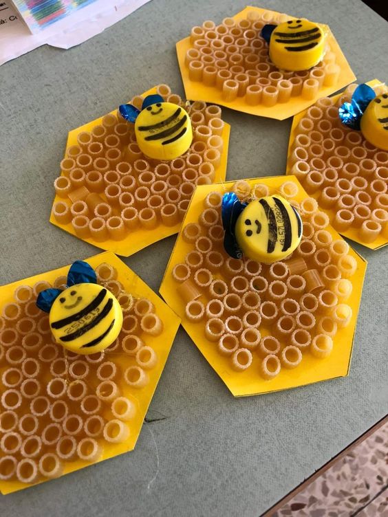 Bees On Honey Combs From Bottle CAps And Macaroni