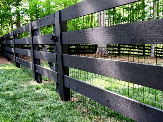 Black 4 Rail Fence With Wire Mesh