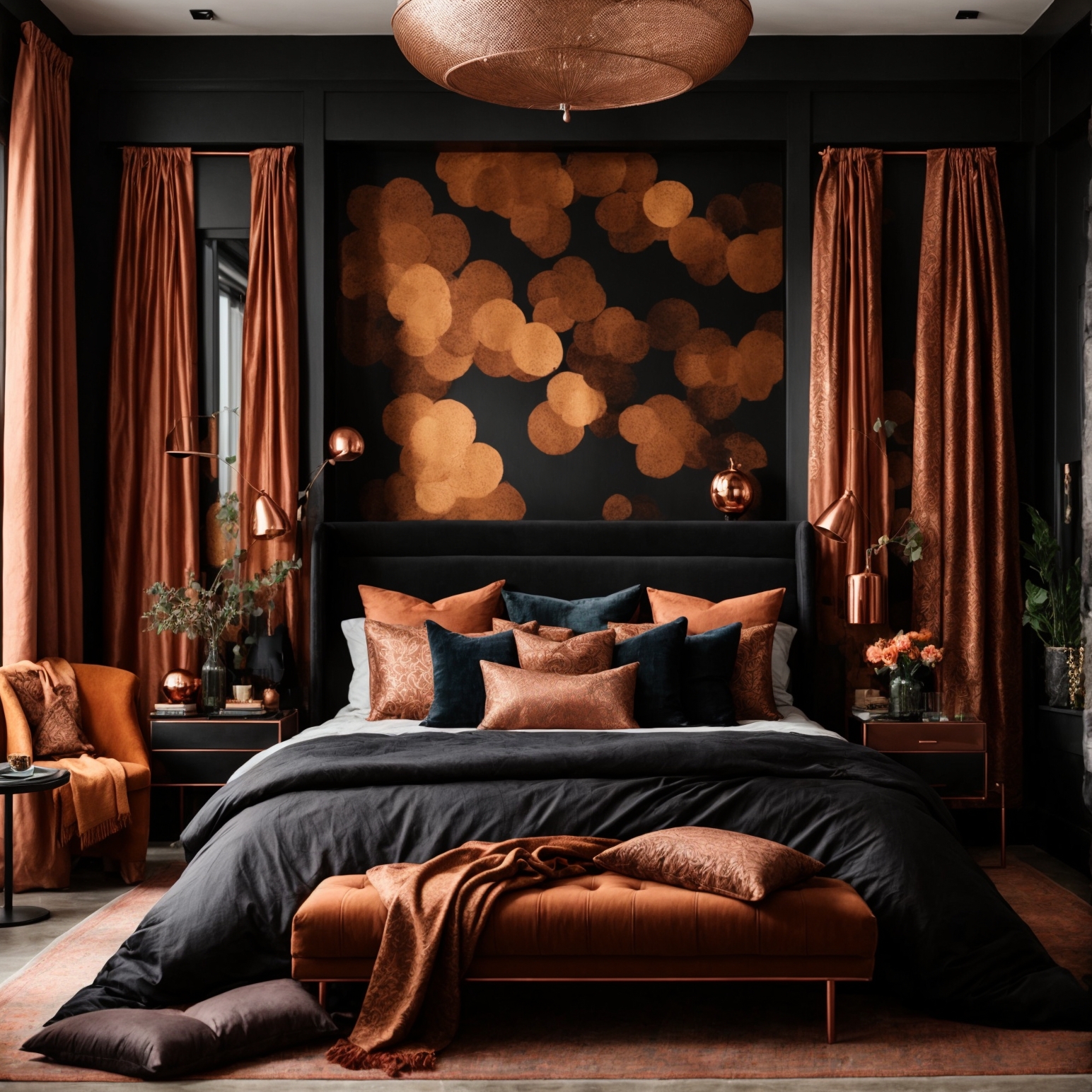 Black And Copper BEdroom