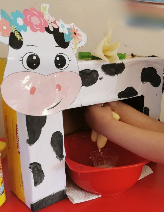 Cardboard Box Cow Milking Activity