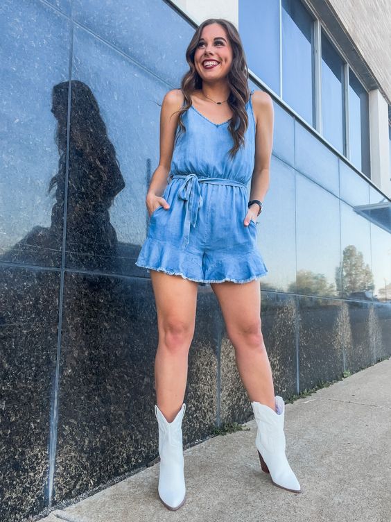 Denim Romper And Anckle Boots