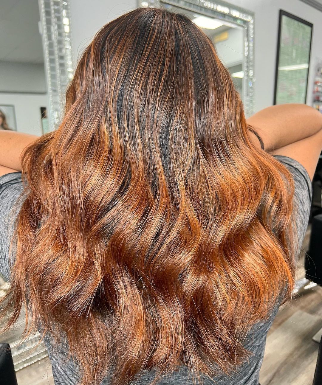 Dimensional Copper Balayage On Brunette