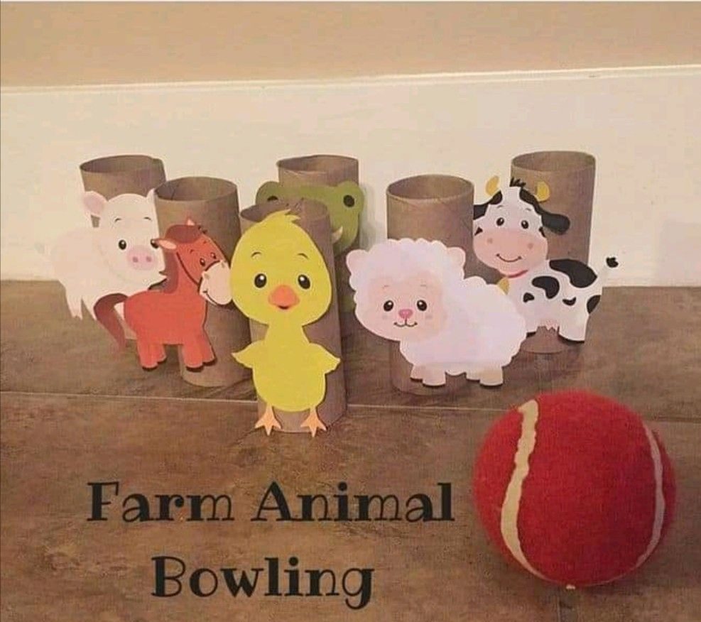 Farm Animal Bowling From Toilet Paper Rolls