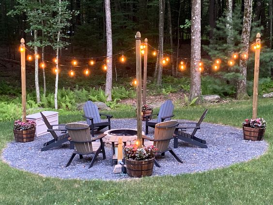 Fire Pit With String Light on Flower Pot Post