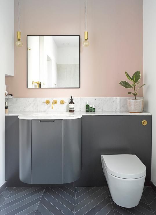 Gray Bathroom Cabinets With Pink walls
