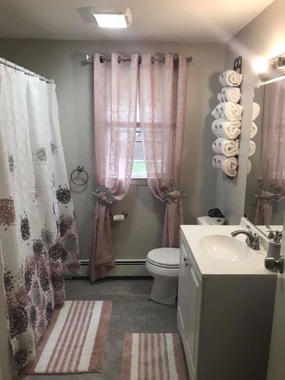 Gray Bathroom With Pink Decor