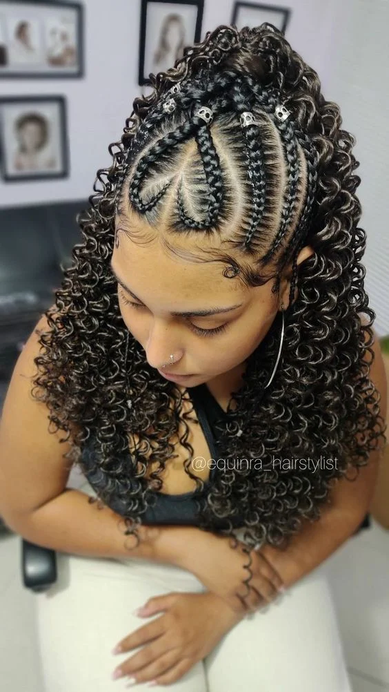 Hear Shaped Goddess Cornrows With Hair Rings And Loose Hair