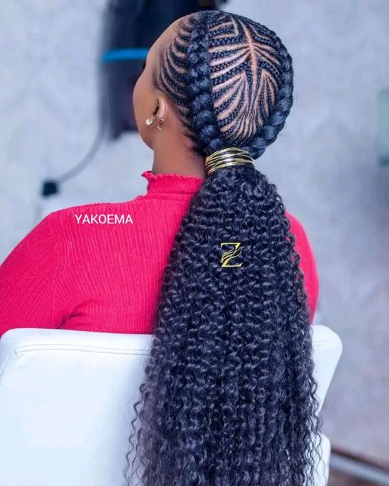 Instricate Cornrows Overlaping With Two Goddess Cornrows Into Ponytail