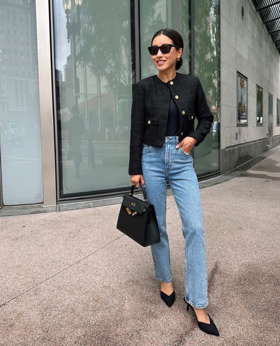 Jeans, Black Top And Business Jacket