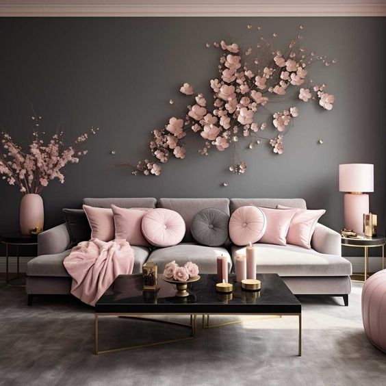 Living Room with Light And Dark Pink And Gray Hues
