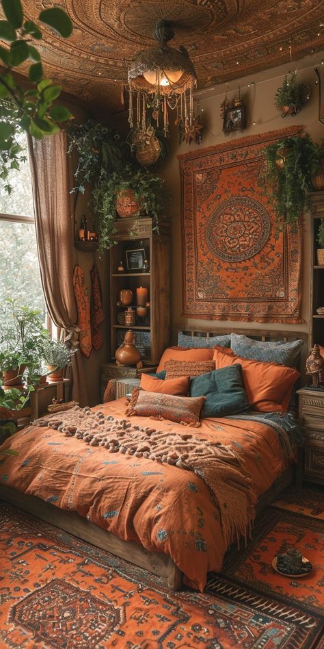 Orange Brown And Blue Bedroom With Mediterannian Decor