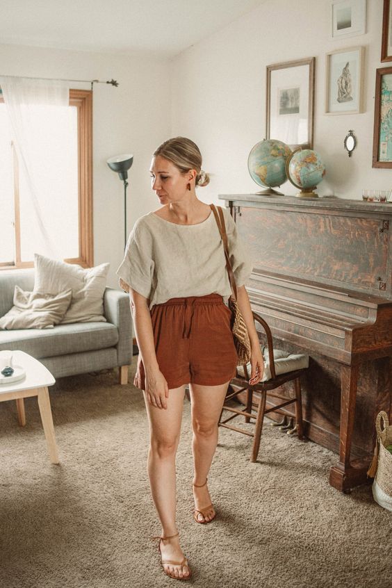Oversized Linen Top And Shorts With Flats