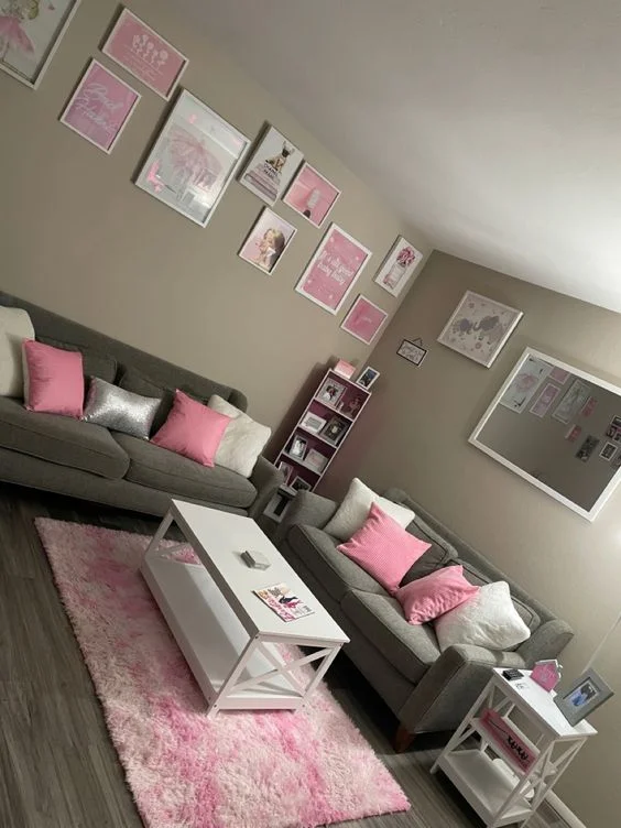 PInk Gray And White Living Room