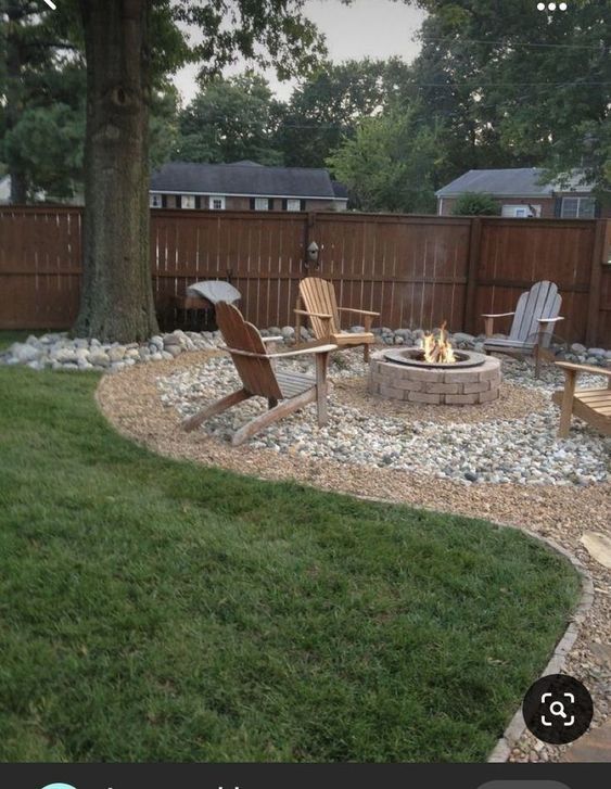 Pea Gravel And Pebble Wavy Patio Vombo, With Brick Fire Pit