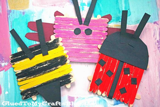 Popsicle Sticks Butterfly, Ladybug And Bee