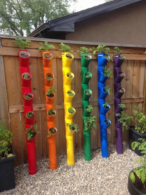 Rainbow Colored Vertical PVC Pipe Planters