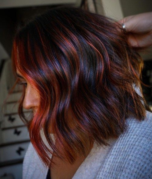 Red Copper Balayage On Short Black Hair
