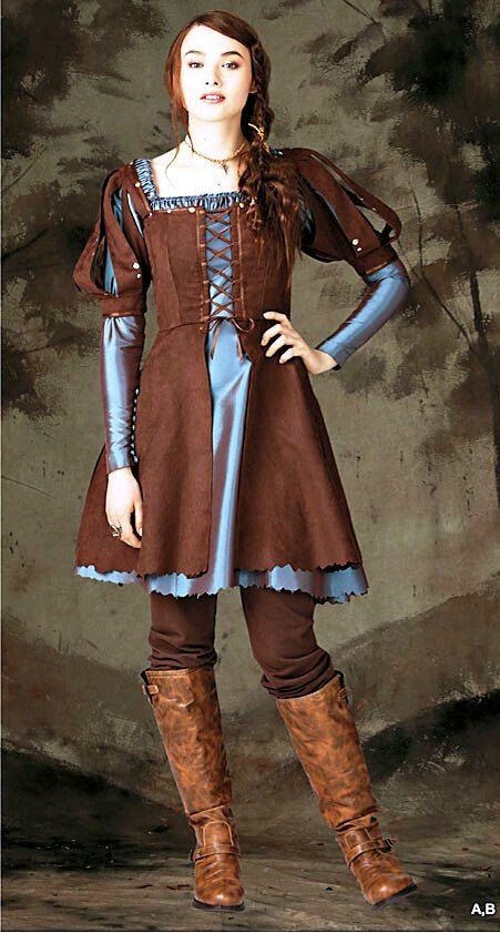 Silk Lonh Sleeved Inderskirt, Corseted Overcoat With Puffed Sleeves, Hose And Boots