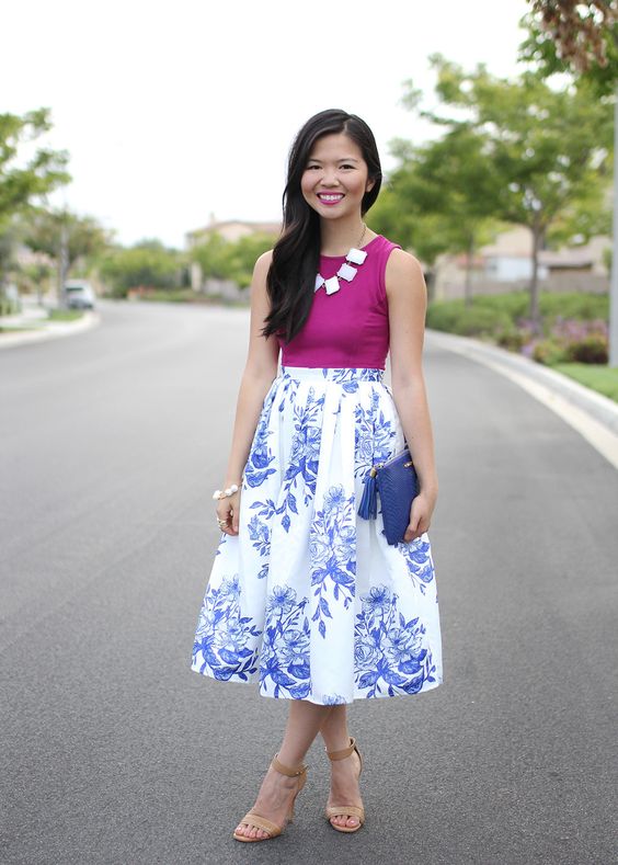 Sleeveless Pink Top And Floral Midi Dress