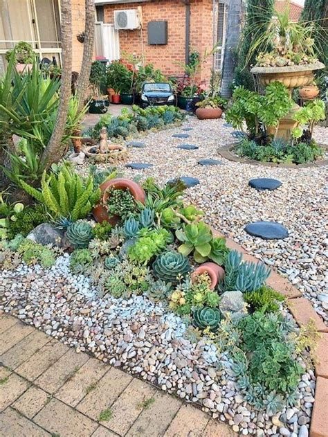 Succulent Gravel Garden With Lava Rock Stepping Stones